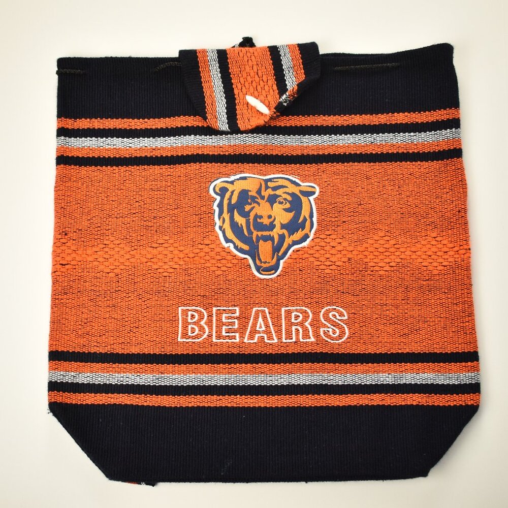 NFL Chicago Bears Orange and Black Mascot Logo Woven Bohemian Travel Backpack